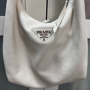 Prada White Leather Hobo Bag